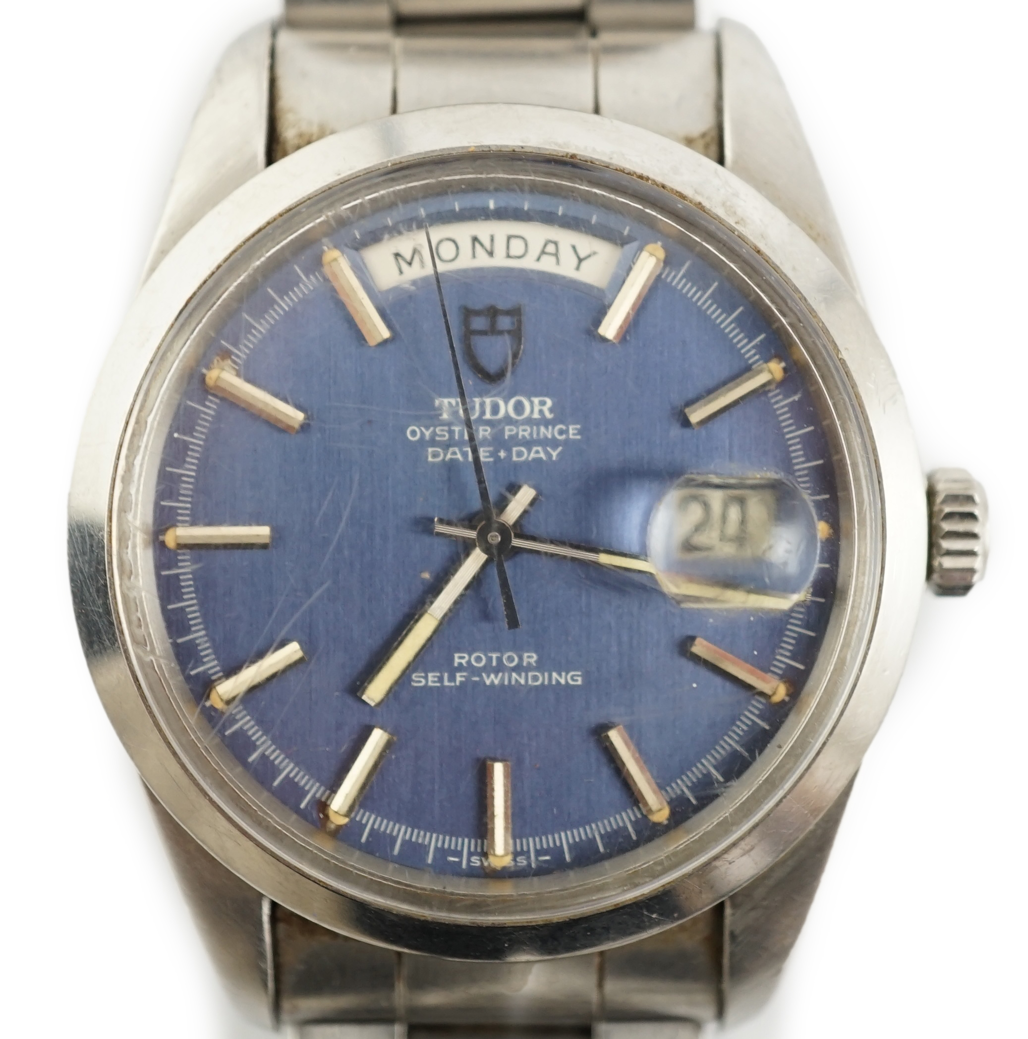 A gentleman's late 1960's stainless steel Tudor Oyster Prince Date-Day self winding wrist watch